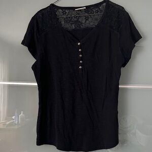 Chic Black Button-Down Lace Women's Blouse